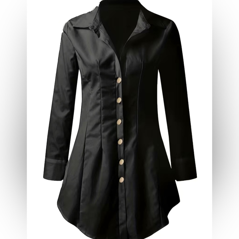 Plus Size Elegant Blouse Solid Long Sleeve Turn D… - image 2